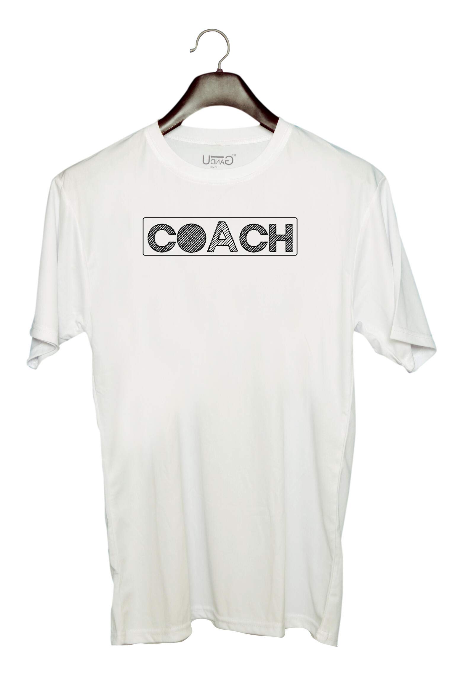 UDNAGUnisex Round Neck Graphic '| 6 Coach' Polyester T-Shirt White [Size 2YrsOld/22in to 7XL/56in]