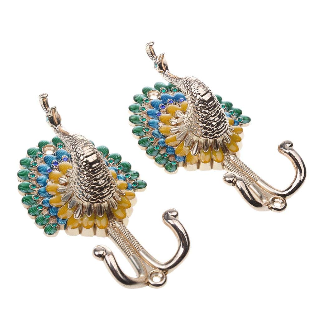 Inzopo Gold,Multi-Color Multi-Color Vintage 1 Pair Peacock Double Metal Wall Mounted Hanger Diy Hook For Clothes Towel Bag Coat - Gold