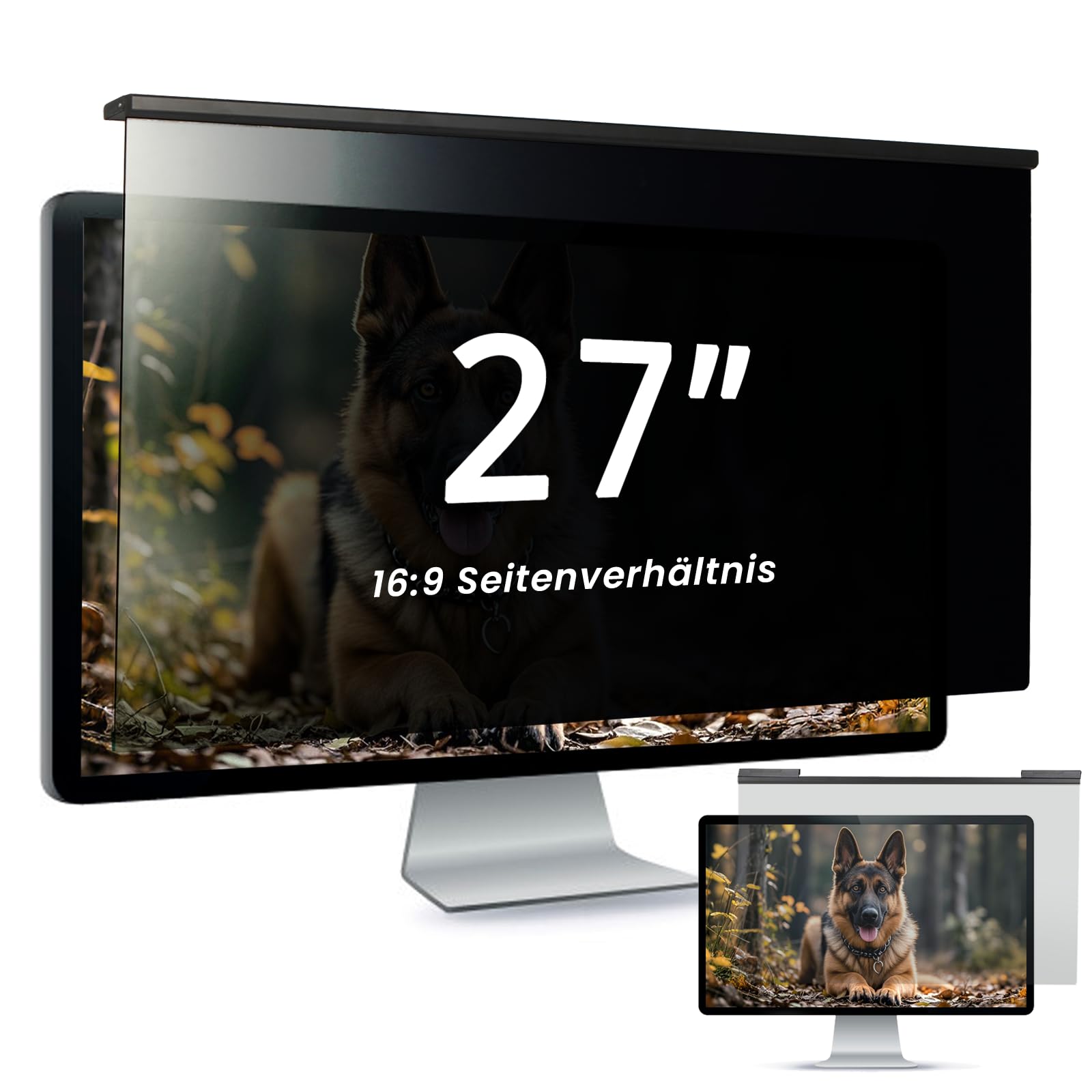 Abnehmbare Sichtschutzfolie für 27 Zoll 16:9 Monitor, Hängender Datenschutzfilter mit Doppel-Federclips, HD Display Privacy Screen mit Anti-Blaulicht, Breite x Höhe ist 614 x 369 mm