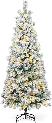 CAPHAUS Árbol de Navidad artificial preiluminado de 4.5 pies con 398 puntas de ramas prearticuladas y soporte plegable, árbol de Navidad delgado