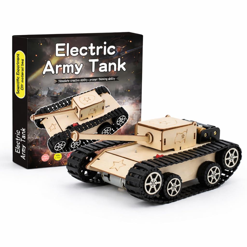 Electric Army Tank DIY Wooden Model Kit – Motorized Educational STEM Toy with Tracks – Creative Building Toy for Kids & Teens (Electric Army Tank)-image-12