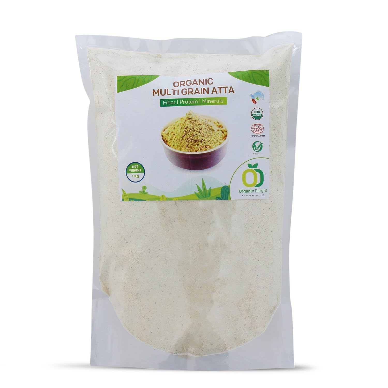 Organic Delight Natural Multi Grain Atta 5 Kg | Multigrain Flour Atta with Fibers, Proteins & Minerals | USDA Certified, Healthy Food With Weight Loss