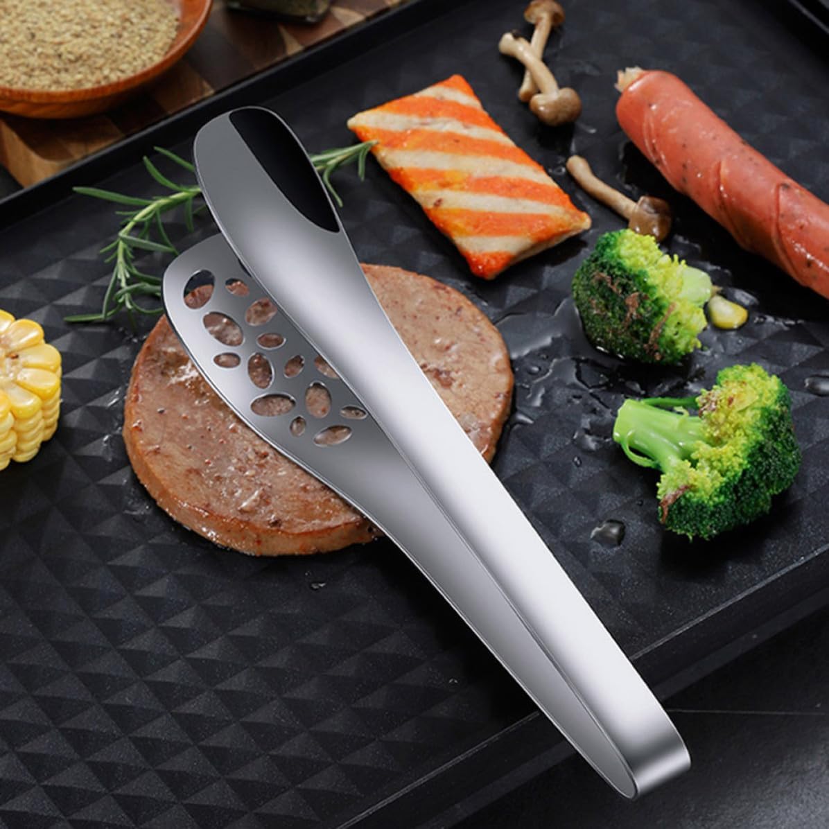 Stainless Steel Bread Serving Tongs Long Handles, Silver
