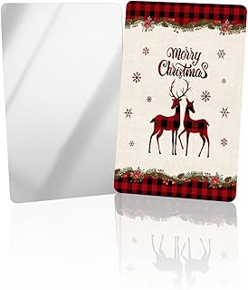 DOME-SPACE 4 Pack Small Unbreakable Shatterproof Stainless Steel Mirror,Xmas Buffalo Check Reindeer Snowflake Merry Christmas Print Portable Handheld Vanity Travel Mirror,2 x 3.3 Inches