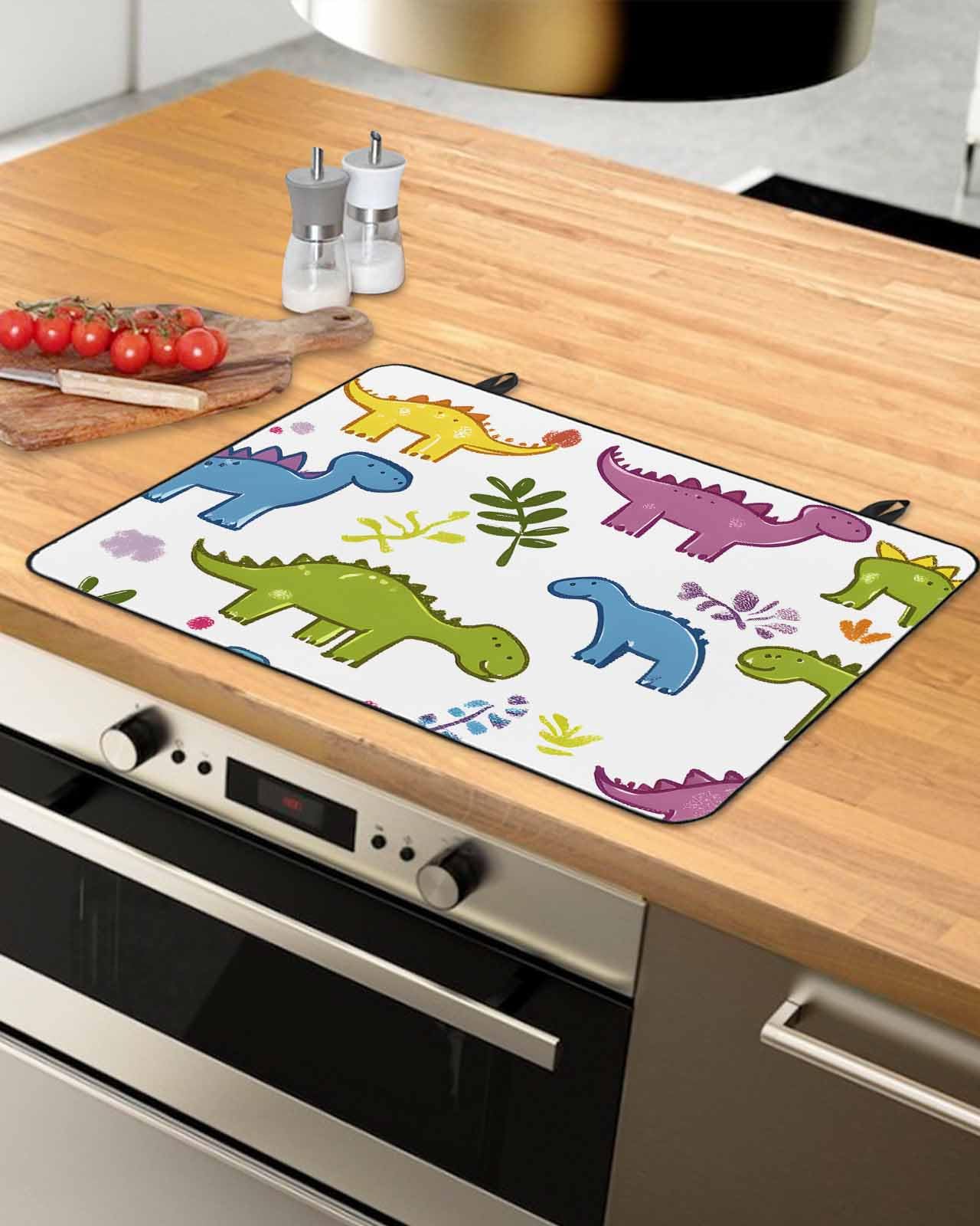Stove Cover for Electric Stove, Cartoon Dinosaur Simple Cute Stove Top Cover for Glass Top, Heat Rubber Mat Foldable Cooktop Cover Top Protector, 24