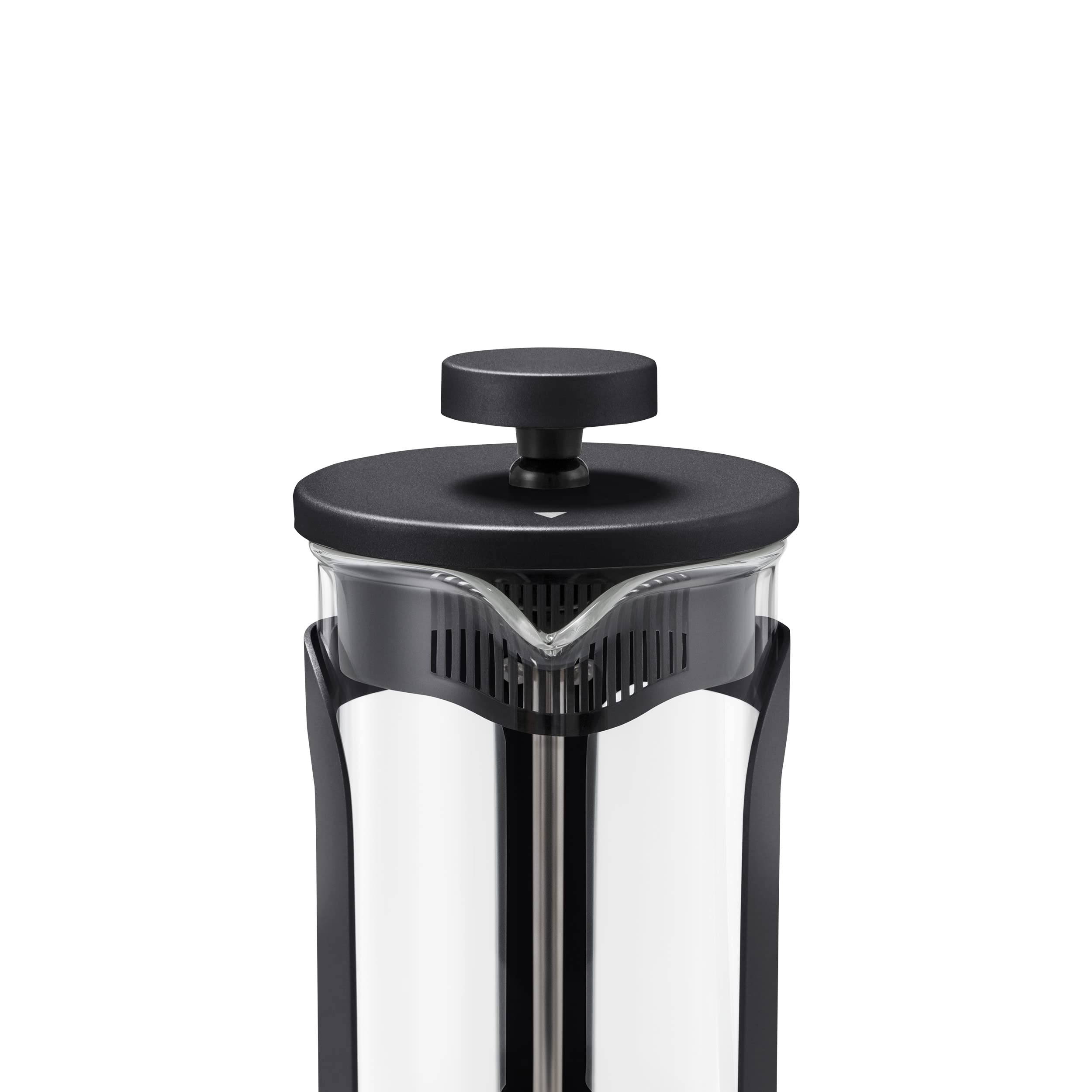 Tchibo Siebstempelkanne für manuelle Kaffeezubereitung, French Press aus hitzebeständigem Borosilikatglas, spülmaschinengeeignet, 300ml Fassungsvermögen für ca. 2 Tassen, Edelstahl, Schwarz