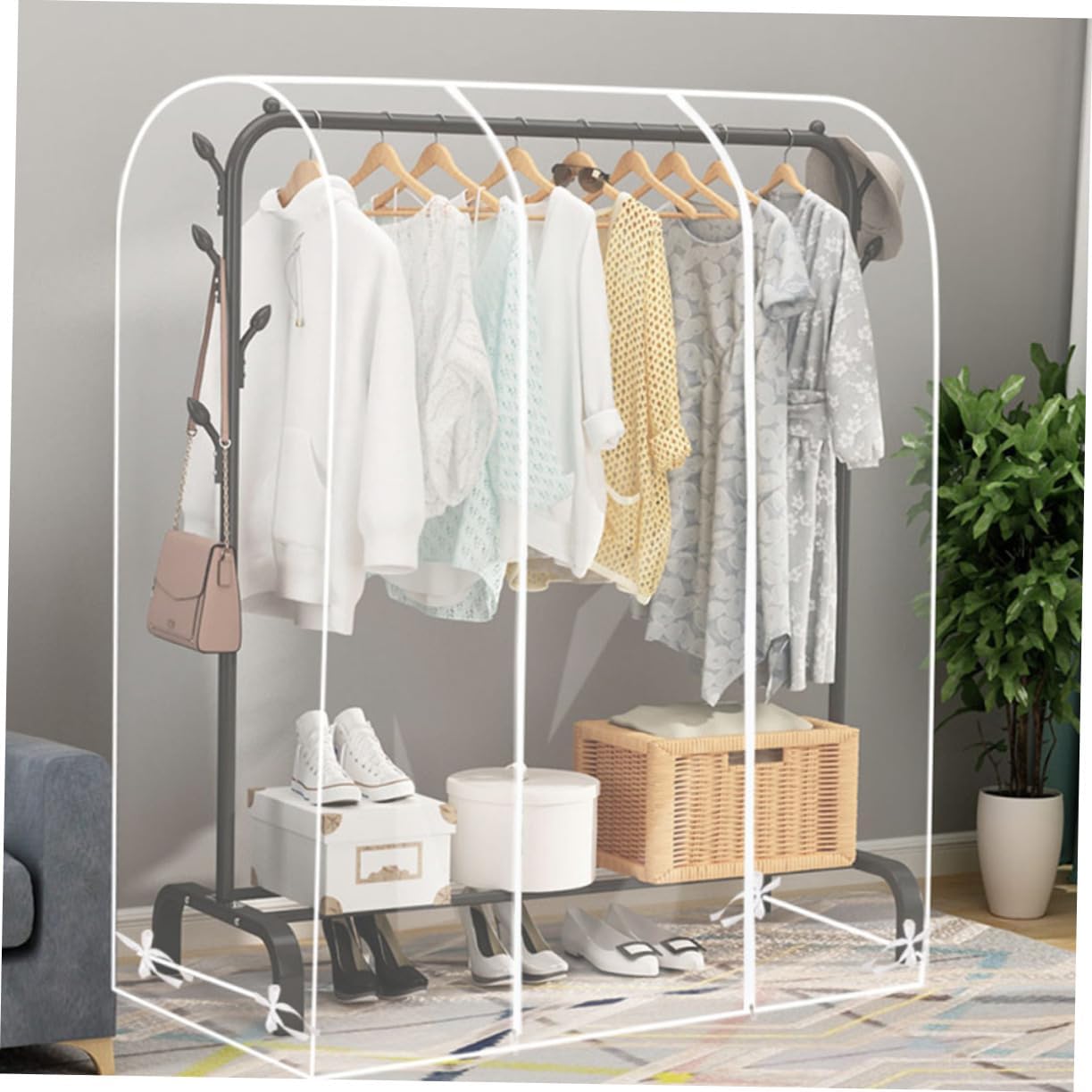 Garneck Garment Rack Cover Heavy Duty Peva Clothing Protective Cover Zipper Full-sized for Dust and Moisture Protection for Clothes