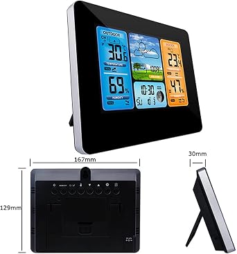 Weather Station Wireless Indoor Outdoor with Temperature Monitor, Humidity Gauge, Thermometer & Hygrometer with 1 Remote sensors, Color Large Display, Atomic Alarm Clock