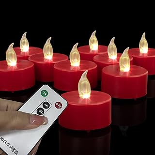 LED Tea Light flameless Candles: 12PACK with Remote Control Candle,Long Lasting 400+Hours,Battery Operated LED Tealights for Home Decoration Seasonal &Festival Celebration (Red)