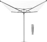 Vista 1 de Brabantia Topspinner Tendedero giratorio de 4 brazos para exteriores (197 pies/Ø 1.8 pulgadas) giratorio, tendedero plegable y estaca de tierra
