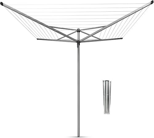 Brabantia Topspinner - Tendedero giratorio de 4 brazos para exteriores (197 piesØ 1.8 pulgadas) giratorio, estante de secado plegable + pico de