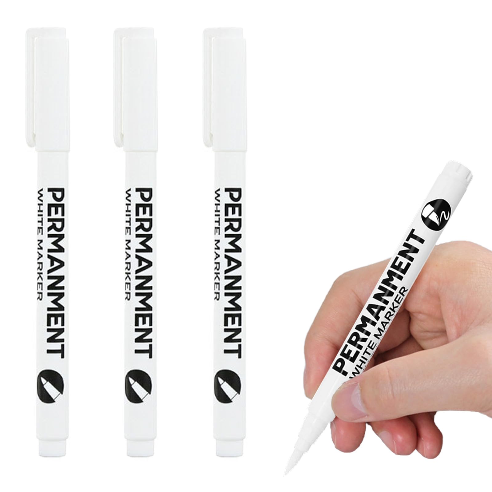 Sugeru 3Pcs Permanent Marker Pen, Waterproof and Quick Paint Pen, White Acrylic Paint Pen, Permanent Marker Pens for Clothes, Stones, Ceramic, Wood, Canvas, Cardboard Boxes (WHITE-3pcs-2mm)