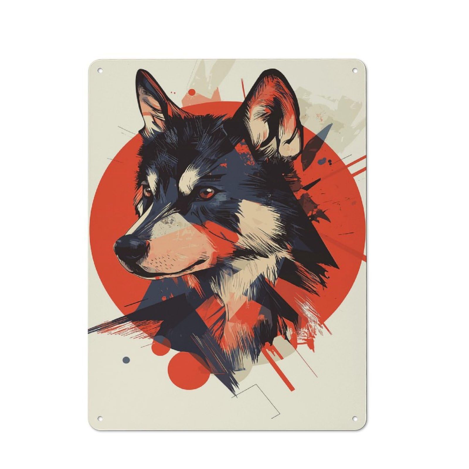Junmoney Wolf Portrait In Red Vintage Tin Sign 40X30cm, Old Fashioned Nostalgic Wall Art For Bedroom, Office, Home Bar Or Dining Room