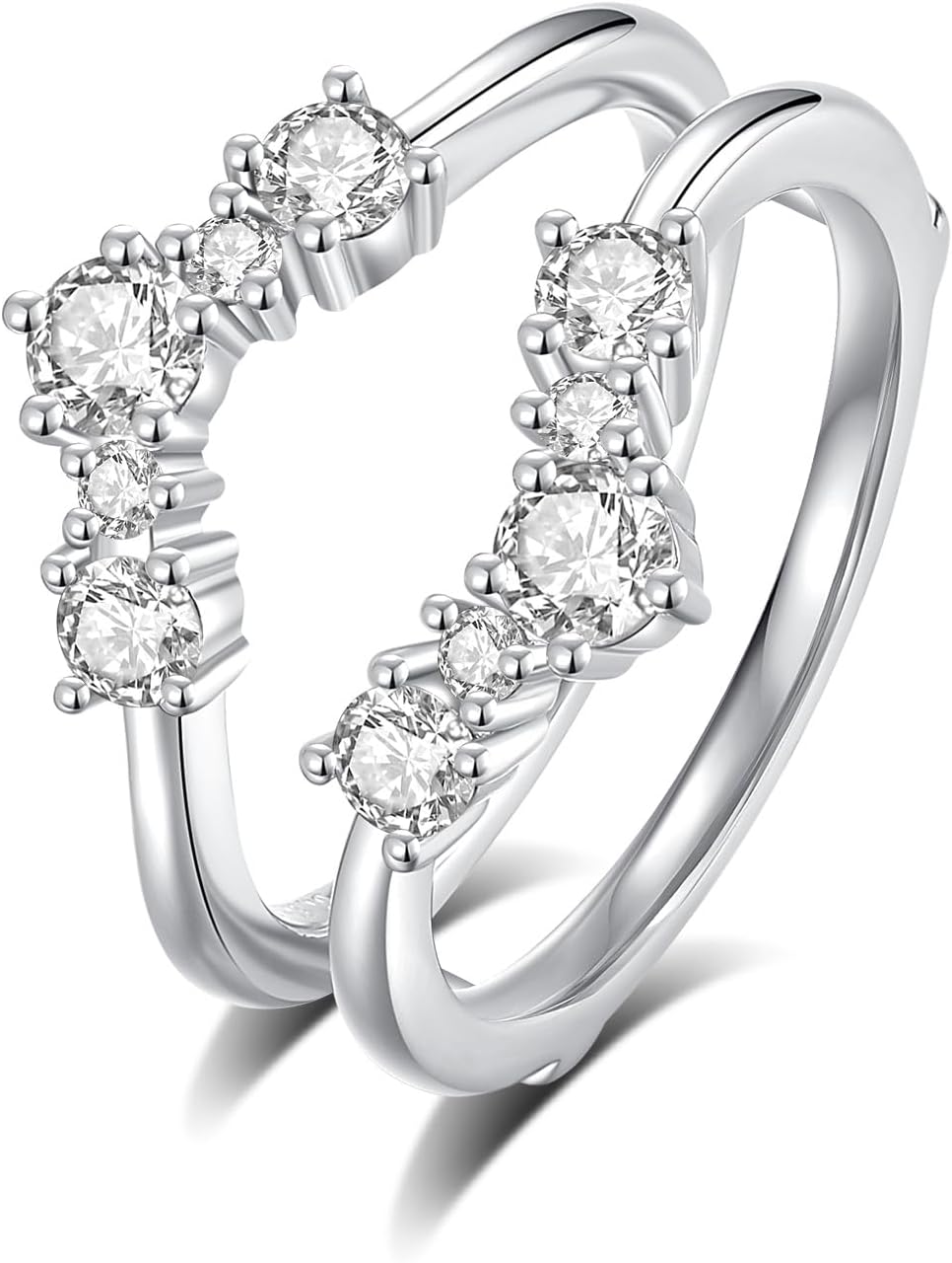 Moissanite Ring Enhancer for Women,Curved Enhancer Guard Ring Sterling Silver Plated 18K White Gold Engagement Ring,Gift For Her - Image 2