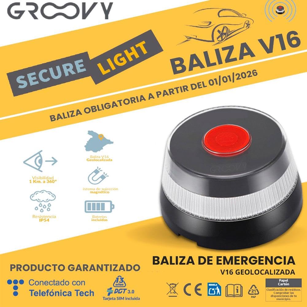 GROOVY DISPOSITIVO LUMINOSO V16 SEÑALIZACIÓN HOMOLOGADO CONECTADO CON DGT GEOLOCALIZADA