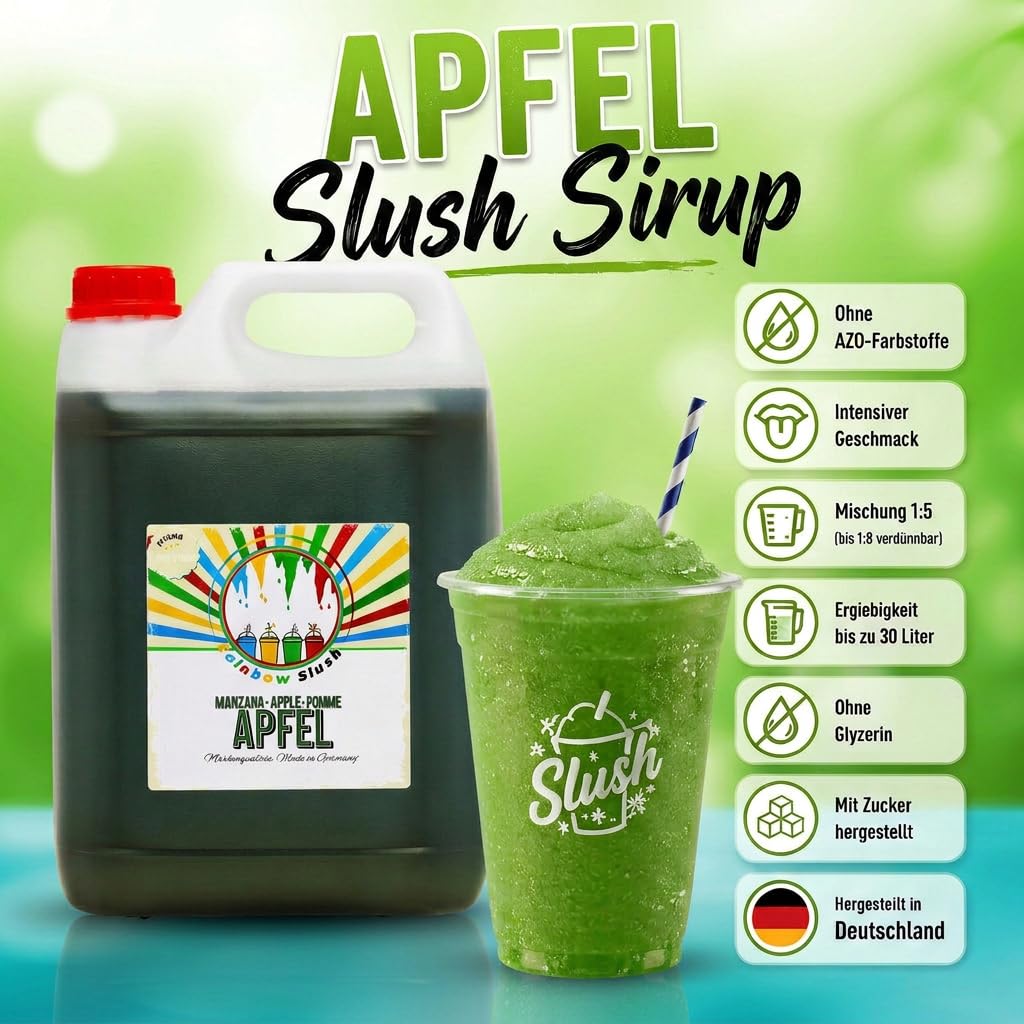 Sciroppo Granita Arcobaleno AZO FREE | assaggiare la mela | Concentrato per Granita Macchina per Gelato Macchina per Granitore Bevande 1:5