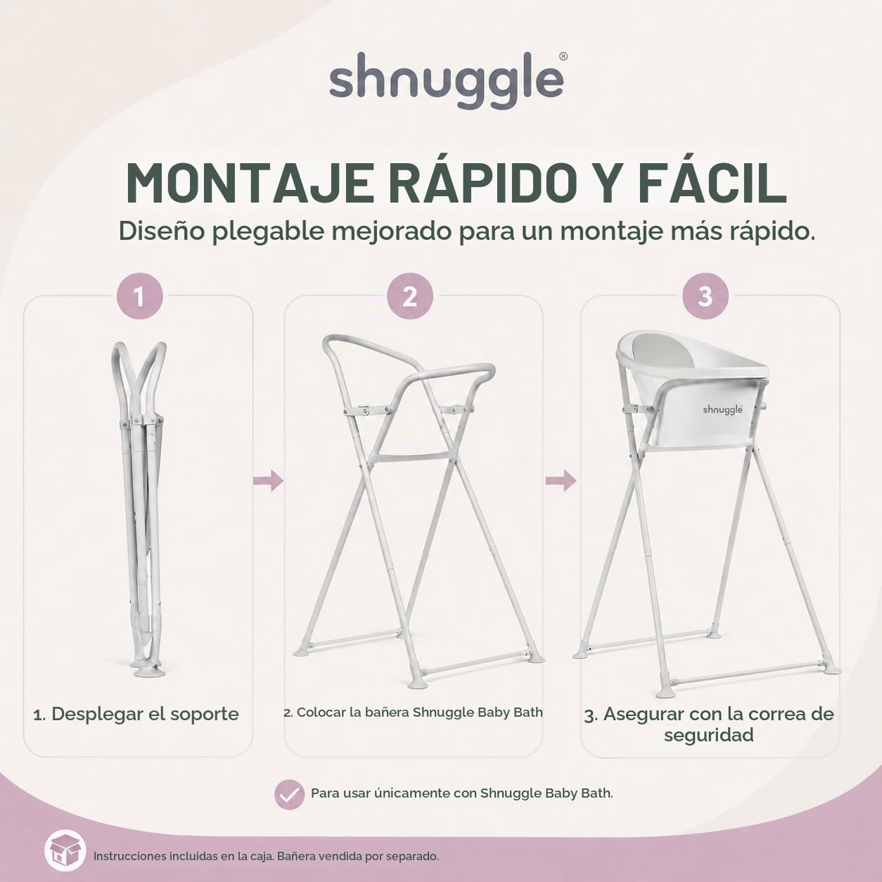 Shnuggle Soporte plegable para bañera de bebé, plegable, ligero, fácil de almacenar, ideal para recién nacidos de 0 a 6 meses