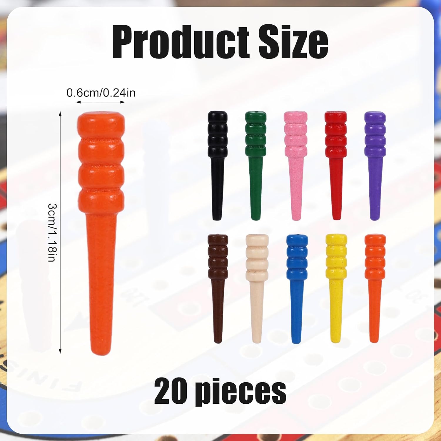 30pcs Wooden Cribbage Board Pegs Fit 1/8 Inch Holes, Long Personalized Unique Game Pins Replacement, Tapered Game Pins for Traditional Wood Crib Board Template Part Accessories (10 Colors) image 2
