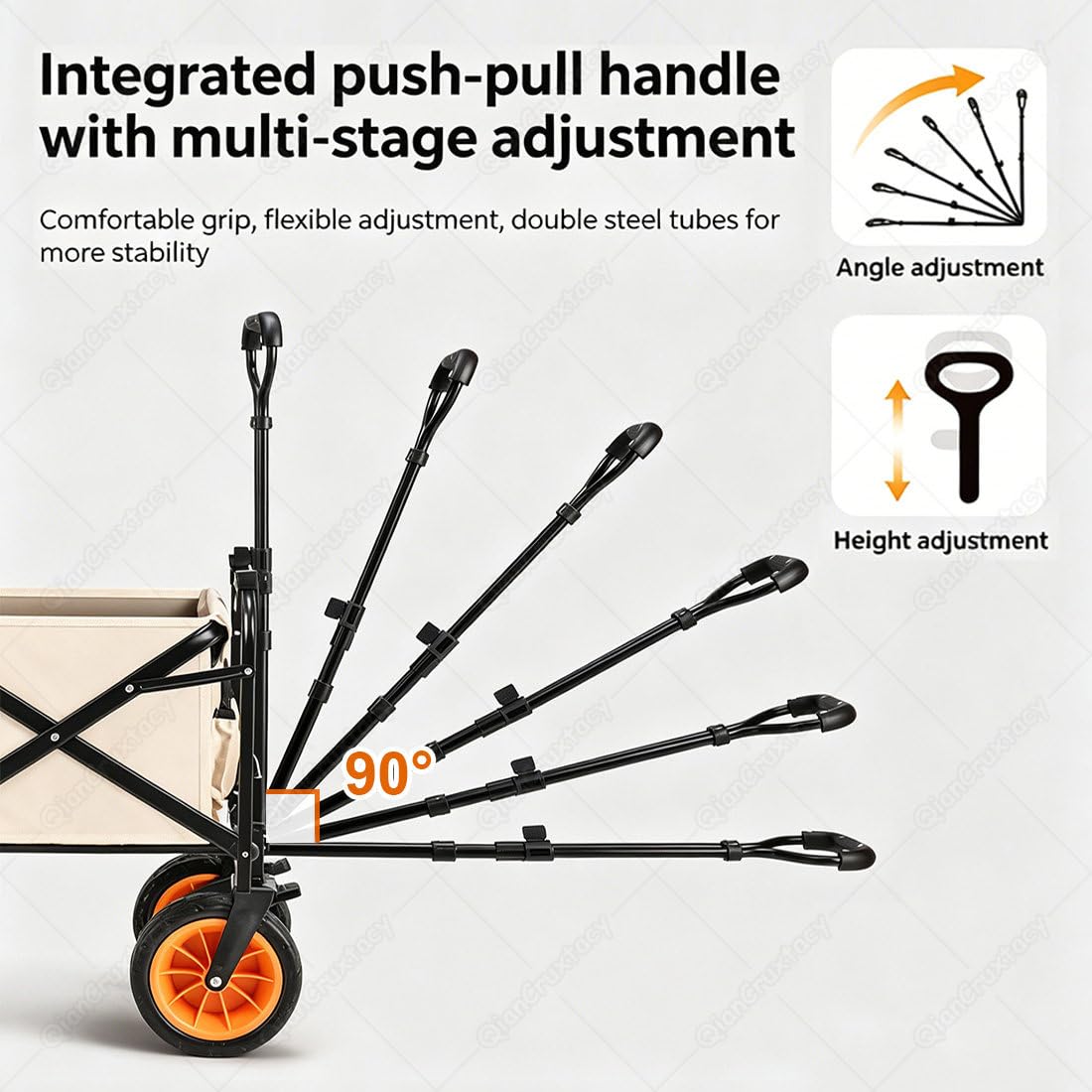 Carrello pieghevole da campeggio con manico regolabile, ruote da 10 cm e doppio sistema frenante per spiaggia, giardino, picnic, shopping e trasporto bagagli