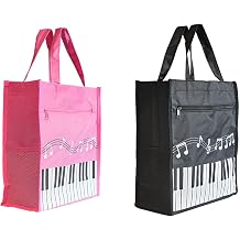 Piano Keys Handbag Music Tote Bag Nylon Waterproof Storing Sheet Books for Teacher Gifts Black+Pink