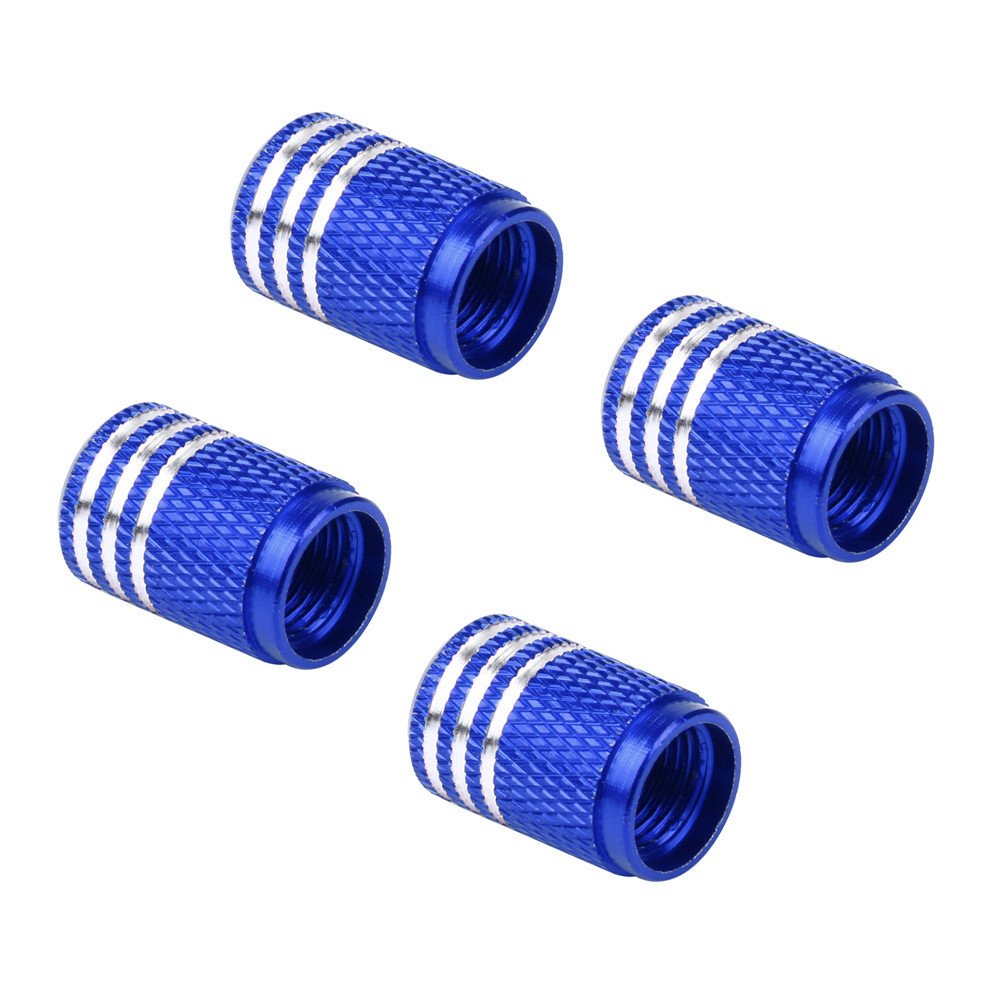 Ianify Stylish Striped Aluminium Valve Cap for Schrader Valve - Car, Motorcycle, Bicycle - 4 Pieces Blue