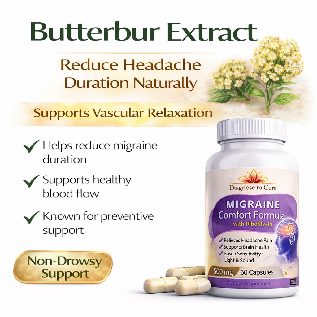 Migraine Relief Supplement – PA-Free Butterbur, Riboflavin B2, Magnesium Glycinate, Feverfew, CoQ10 & Ginkgo Biloba | Natural Headache Support for Men & Women | 500mg | 60 Capsules — Amazon image 5