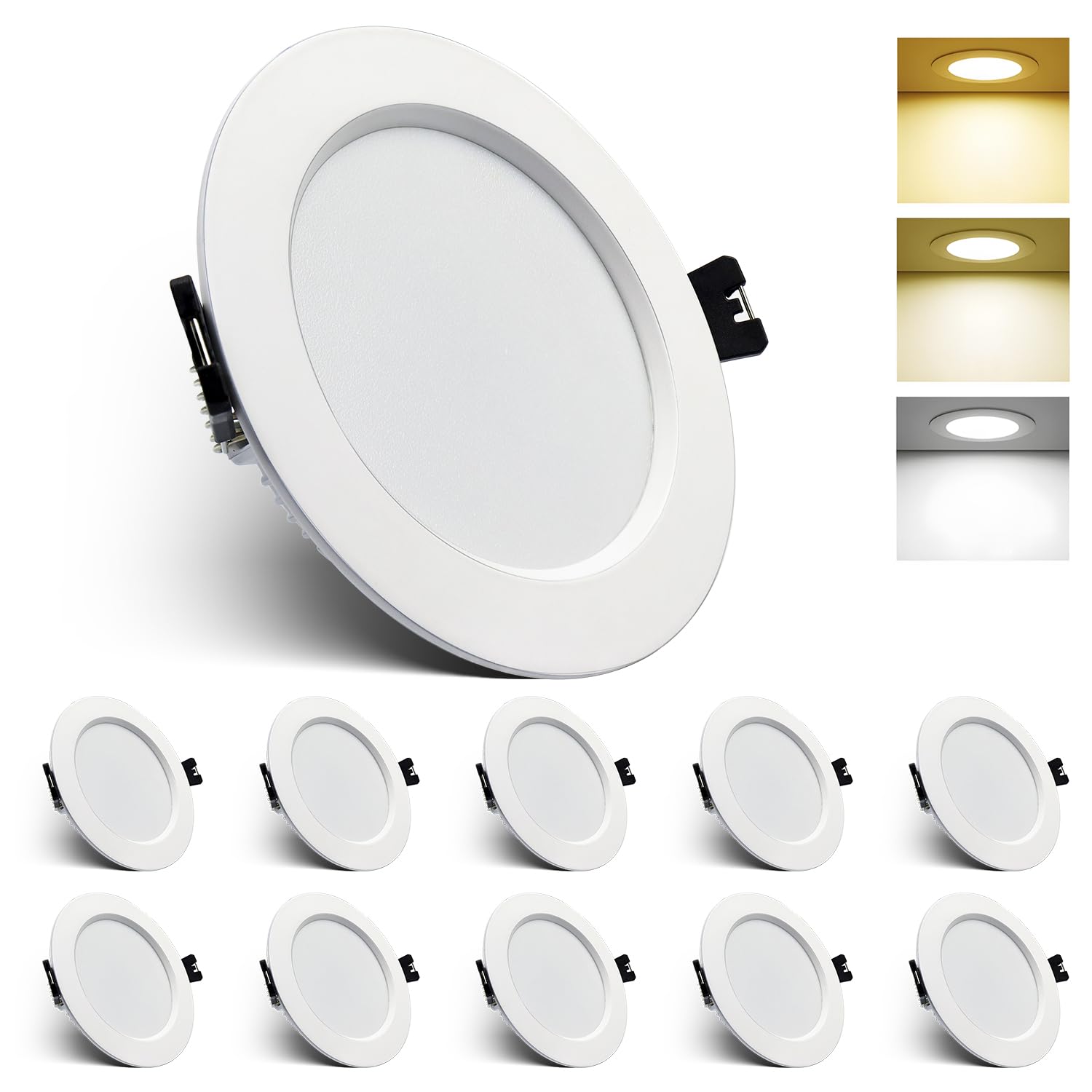 LED Einbaustrahler 230v 10W Ultra Flach Led Spots, Warmweiß 3000K Neutralweiß 4000K Kaltweiß Einbauleuchten, Ø90-100mm, Speicherfunktion, Deckenspots LED für Badezimmer Küche, 10er Set