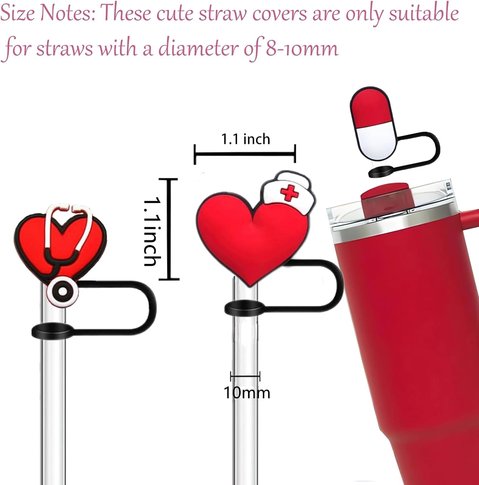 12Pc Straw Cover for Stanley Cup, Silicone Straw Topper for Stanley Cup 30&40oz with Tumblers, 10mm 0.4in Lid Accessories (Reusable)