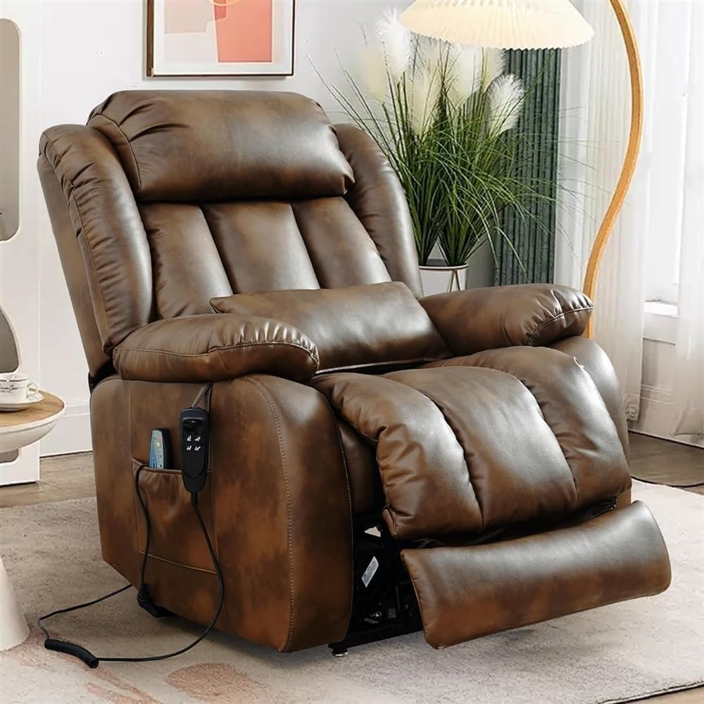 Power Lift Recliner Chair for Adults Elderly Lay Flat with Massage Heating, Extended Footrest, USB Ports, Cup Holder, Lumbar Pillow
