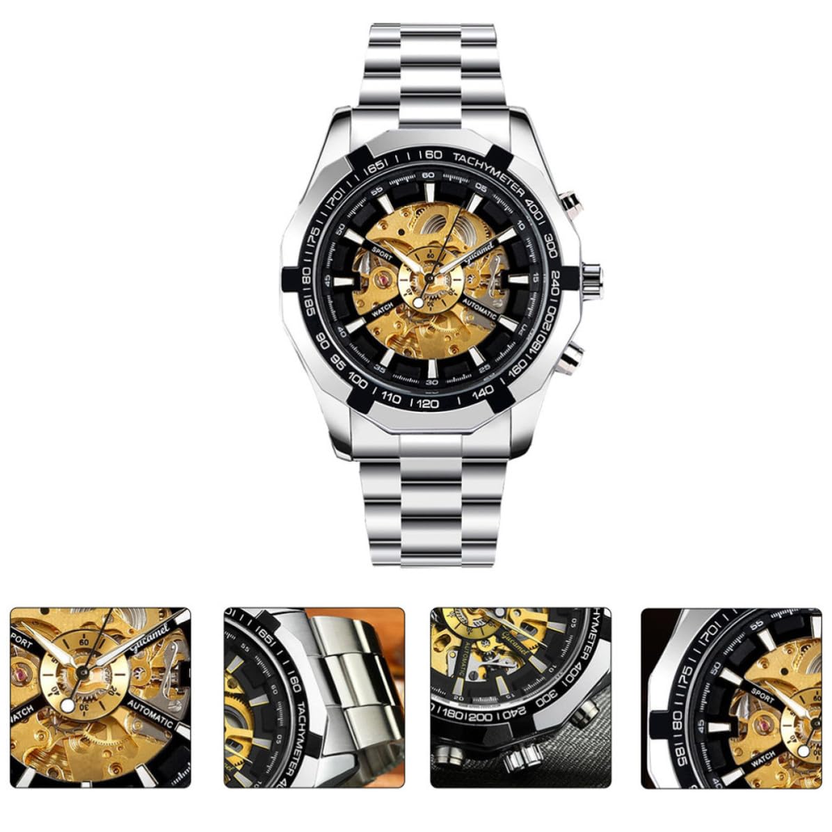 Artibetter 1pieza Reloj Automático Hombre con Mecanismo Luminoso y Diseño Esqueleto Acero Inoxidable para Eventos y Usos Diarios Regalo Elegante para Hombres