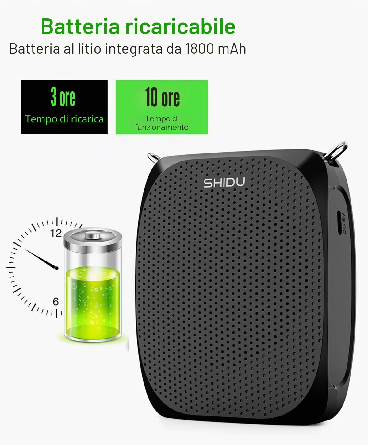 Amplificatore Vocale Portatile con Microfono a Clip per Insegnanti | Megafono vocale portatile, Professionale Amplificatore Vocale Bluetooth con 2 Microfonos Lavalier, 2600mAh Ricaricabile