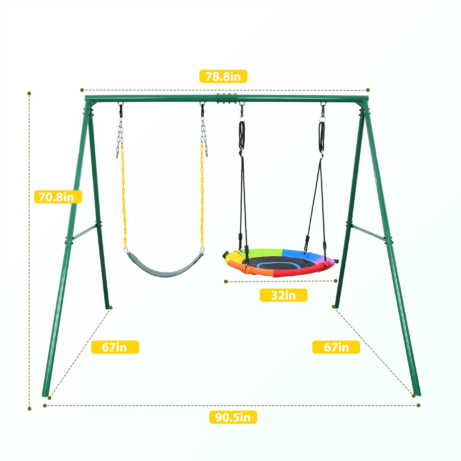 Trekassy Swing Set for Backyard with Saucer Swing and Swing Seat, 440lbs Playground Sets for Backyards Outdoor