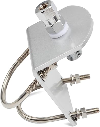 HYS Soporte universal de antena CB con perno SO239, kits de montaje en poste de mástil de antena resistente, 2 piezas, soporte de abrazadera de