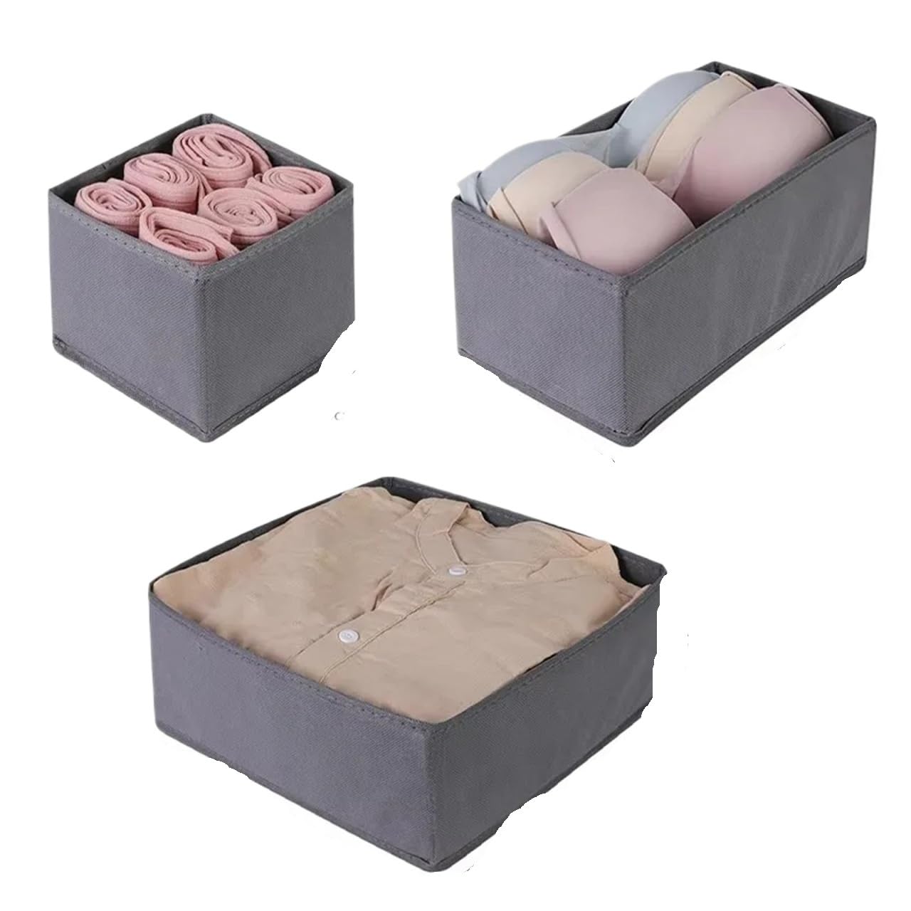BAYNOPURIN Sock Storage Box Foldable Drawer Organizers Clothing Socks Storage Box Wardrobe Closet Underwear Boxes Organizer Organization(Grey 3 piece set)