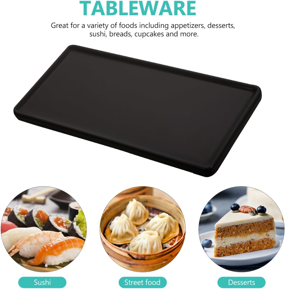Ceramic Sushi Serving Platters Porcelain Rectangular Serving Dishes Black Japanese Style Sushi Plate for Entertaining, Desserts, Appetizers, Cheese Board, Charcuterie, Party Trays, 8.06 X 3.74 inches