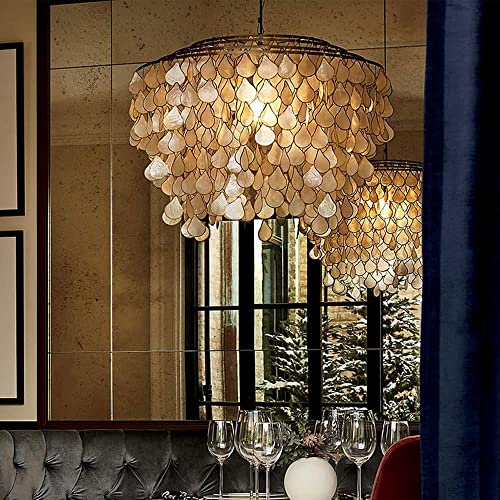 MECOLA Nordic Interior Seashell Pendant Light E14 Metal Frame Chandelier Creative Hanging Lamp Height Adjustable for Living Room Bedroom Dining Room Kitchen(Size:60cmX60cm) - Image 4