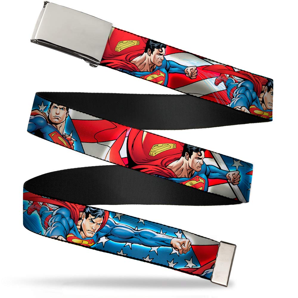 Web Belt, Superman Action Poses/Stars & Stripes, 1.25" Wide - Fits up to 42" Pant Size