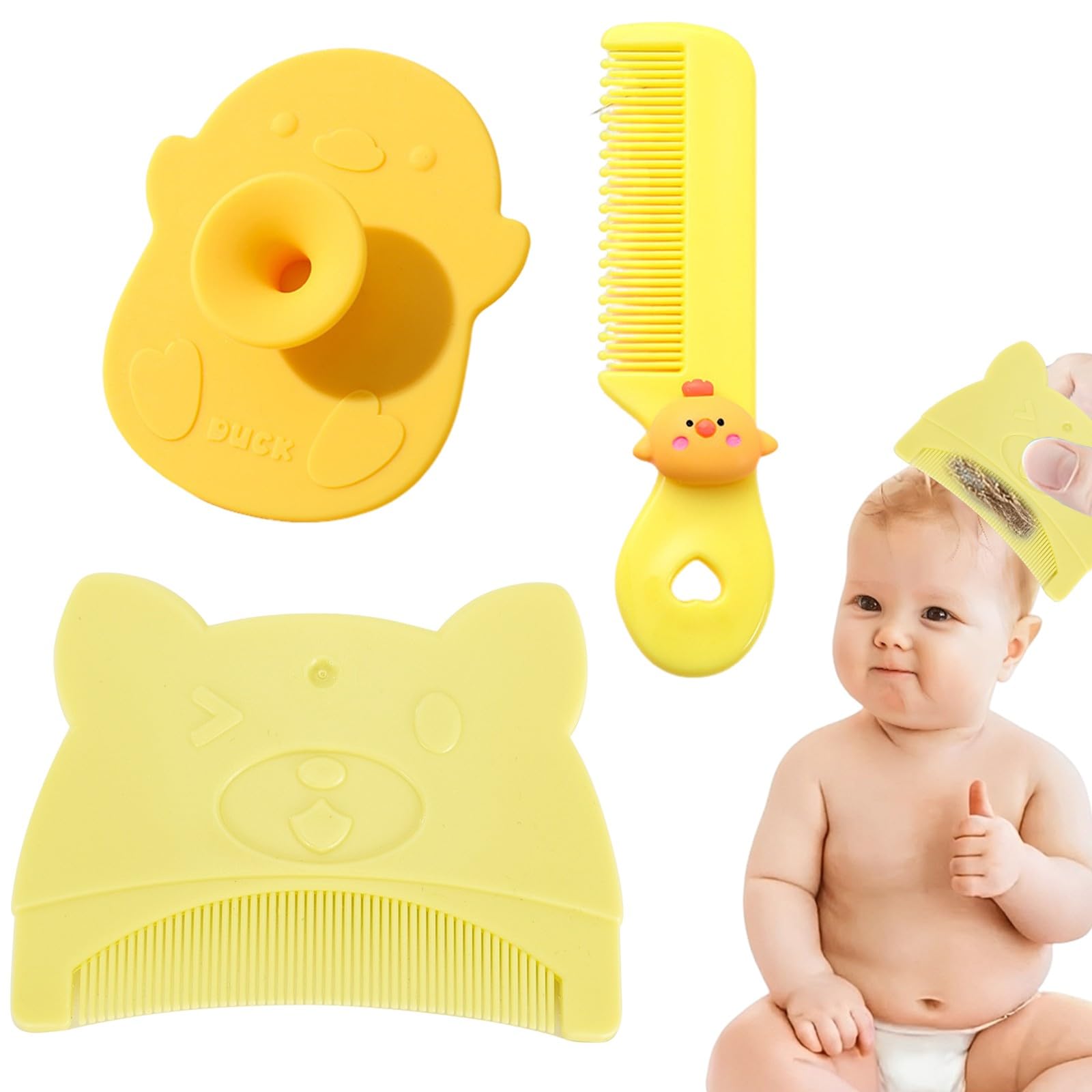 Peigne Croute De Lait Bebe,Peigne Bebe,Brosse Et Peigne Pour Croûtes De Lait,Brosse En Silicone Pour Le Bain De Bébé,Peigne à Cheveux Pour Bébé Sensoriel Doux Avec Poils Doux Outil De Bain,Jaune