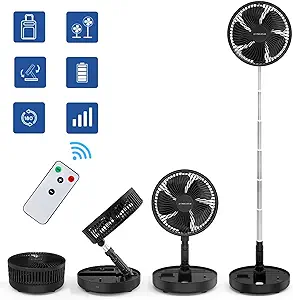 Primevolve 8.7 inch Battery Operated Fan for Bedroom with Remote, Rechargeable Portable USB Fan with Adjustable Height for Camping Tent Travel Black