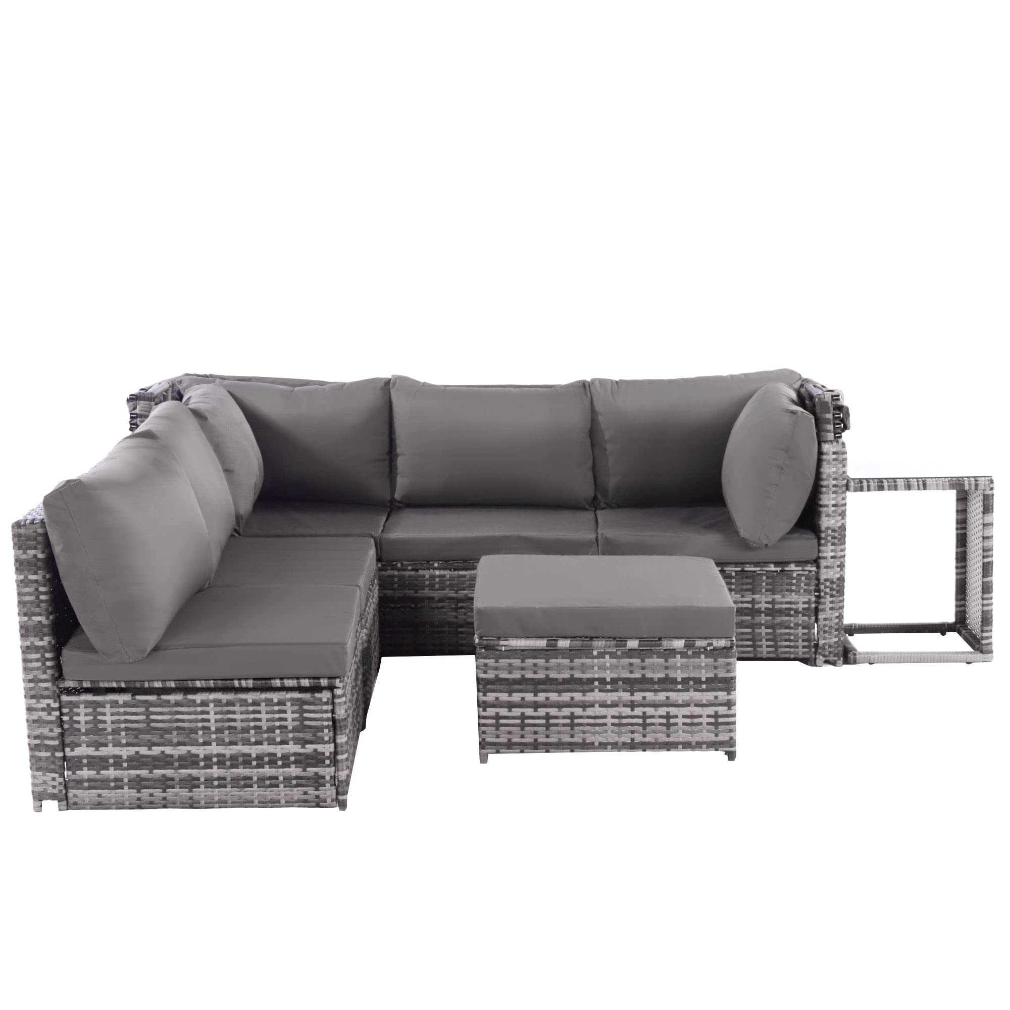 Set di sedie da giardino in rattan, divano con tettuccio parasole, sgabello, poltrone e tavolo, mobili da giardino per esterni, mobili da giardino, balcone e giardino, mobili da terrazza