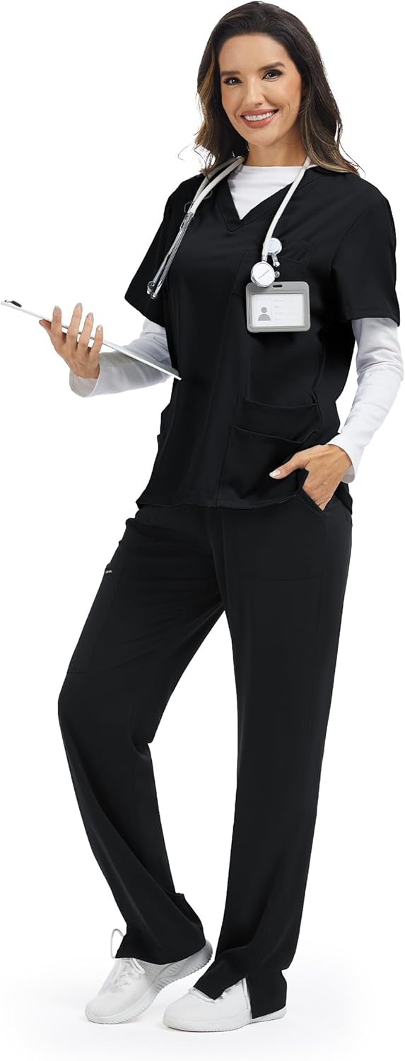 Tapata Scrub Pants for Petite Women 26"/28" Inseam Straight Leg Cargo Drawstring Bottoms with 5 Pockets - Image 8