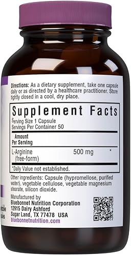 Miniatura 2 de Bluebonnet Nutrición L-Arginina 500 mg, aminoácido de forma libre, precursor de óxido nítrico, sin soja, sin gluten, sin OMG, certificado Kosher, 50