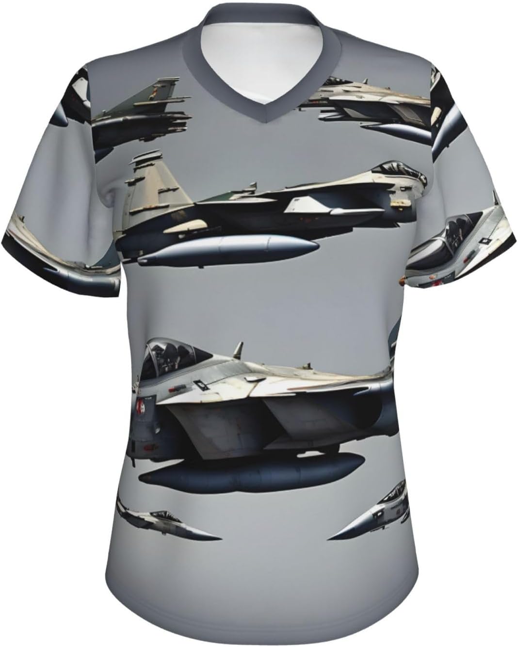Womens Aircraft Fighter Jets Print Short Sleeve V Neck T-Shirts Casual Breathable Tee Basic Summer Tops 2026