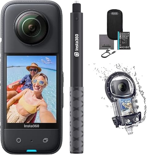 Insta360 X3 - Waterproof 360 Action Camera With 1/2" 48Mp Sensors 5.7K 360 Active Hdr Video 72Mp 360 Photo 60Fps 2.29" Touchscreen With Extendable Selfie Stick And 50M Dive Case Housing Kit #TOP20