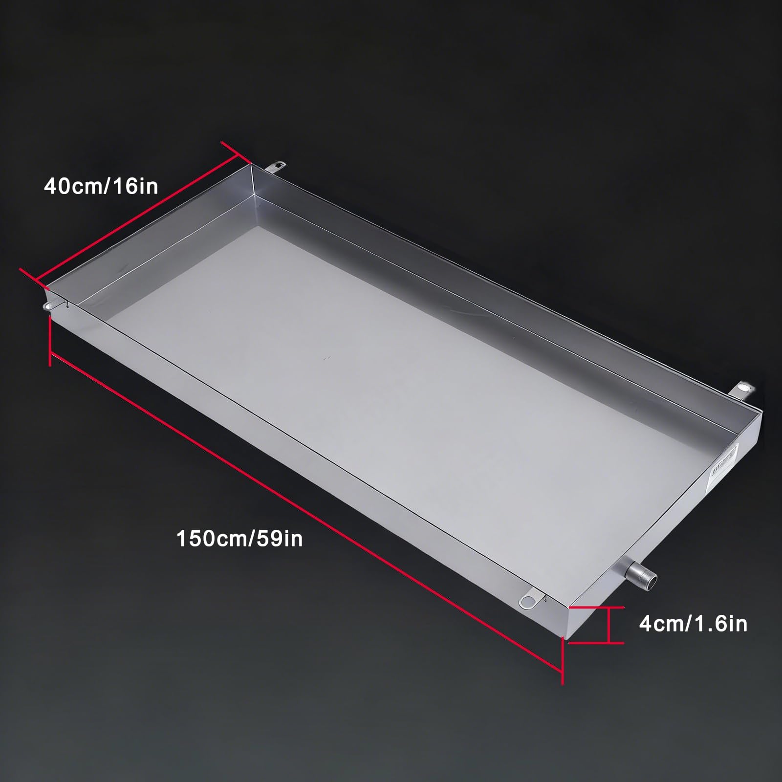 Bandeja de goteo de acero inoxidable 304 para acondicionadores de aire, diseño soldado sin costuras con manguera Dr de 40 x 150 x 4 cm / 16x59x1.6in, eficiente ideal para unidades al aire libre