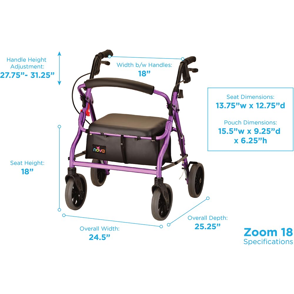 Amazon.com: NOVA Zoom 18 Rollator Walker for Seniors, Rolling