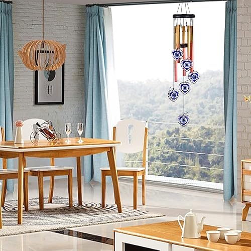 Miniatura 7 de Campanillas de viento azules con forma de corazón de ojo malvado para decoración al aire libre, campanas de viento de ojo malvado, amuleto de mal de