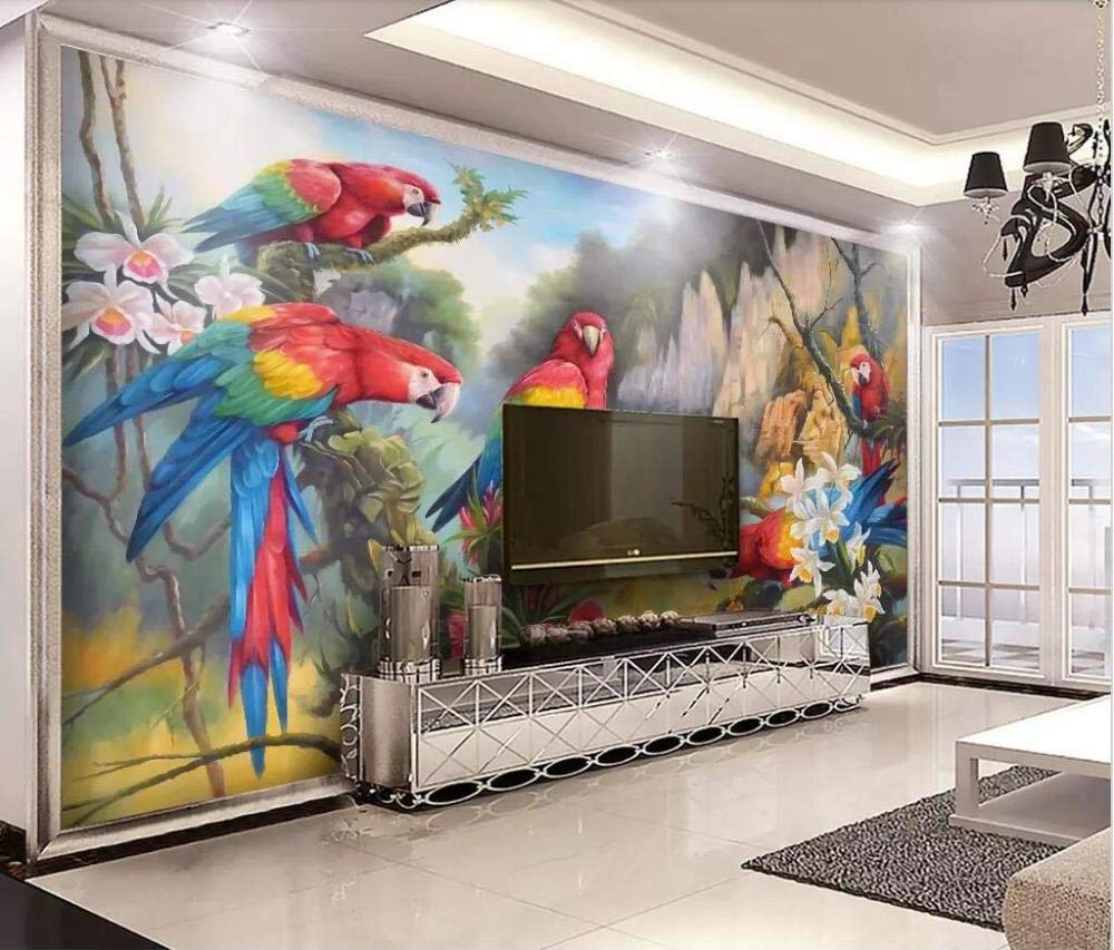 Papier peint forêt tropicale médiévale perroquet fresque 430x300