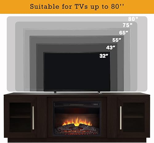Miniatura 3 de Cheerway Soporte de TV con chimenea 3D para televisores de hasta 80 pulgadas, mesa central de entretenimiento multimedia de madera y gabinetes de TV