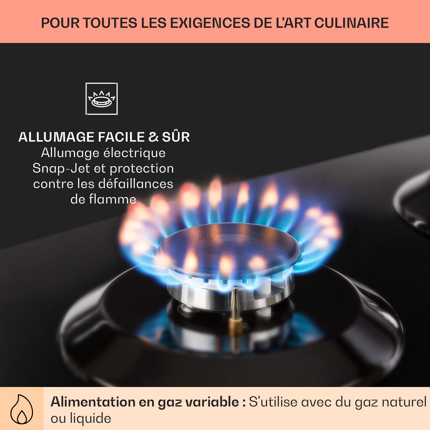Klarstein Tables de Cuisson à Gaz, Plaque de Cuisson Gaz à 4 Brûleurs, Table de Encastrable à 4 Feux de 8100W, Cuisiniere Gaziniere avec Brûleurs en Acier Inoxydable, Cuisinières GP